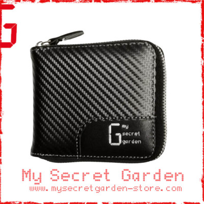My Secret Garden Men Zipper Wallet PU Leather Carbon Fiber Short Wallets 